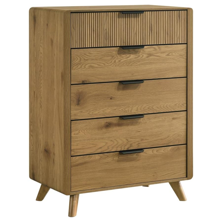 Bennett Mid-Century 5-Drawer Rubberwood Chest Light Oak