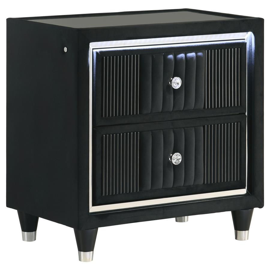 Ravenne 2-drawer Velvet Upholstered LED Nightstand with USB Black