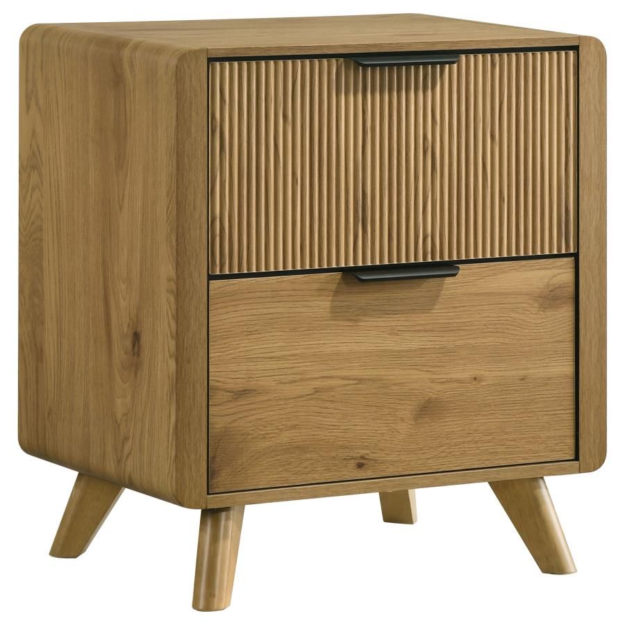 Bennett Mid-Century 2-Drawer Rubberwood Nightstand Light Oak