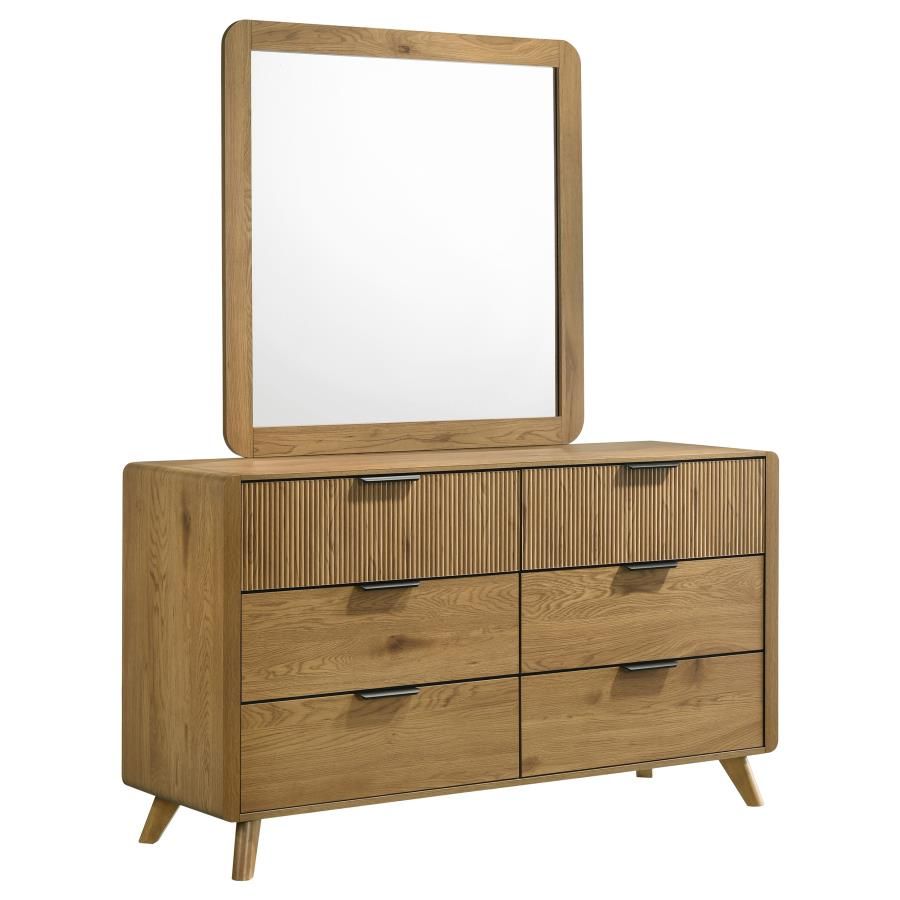Bennett Mid-Century 2-Piece 6-Drawer Dresser and Mirror Light Oak