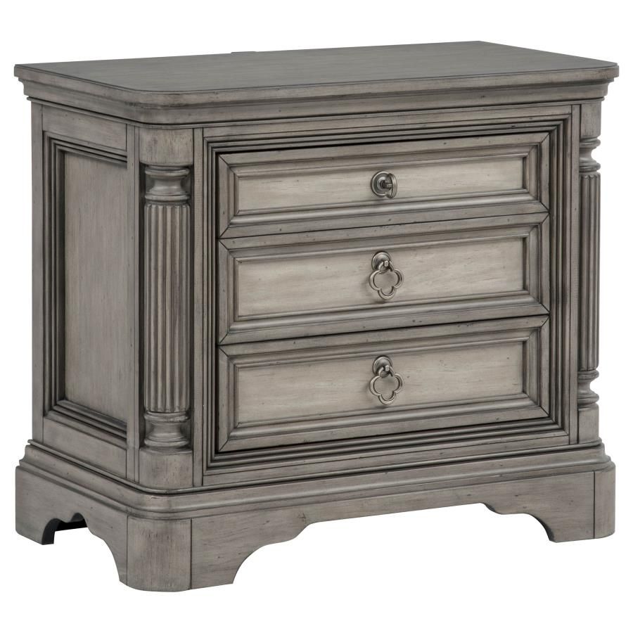 Cresswell 3-drawer Nightstand Bedside Table Weathered Taupe