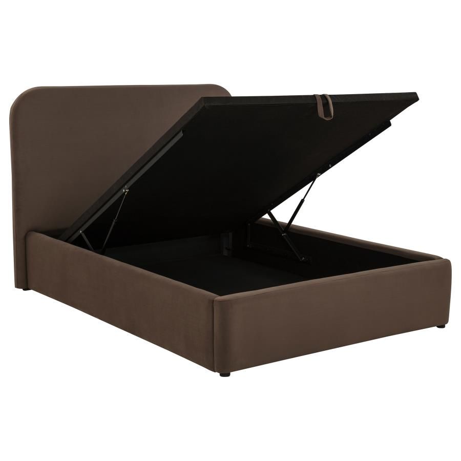 Anders Upholstered Full Storage Lift Platform Bed Chocolate