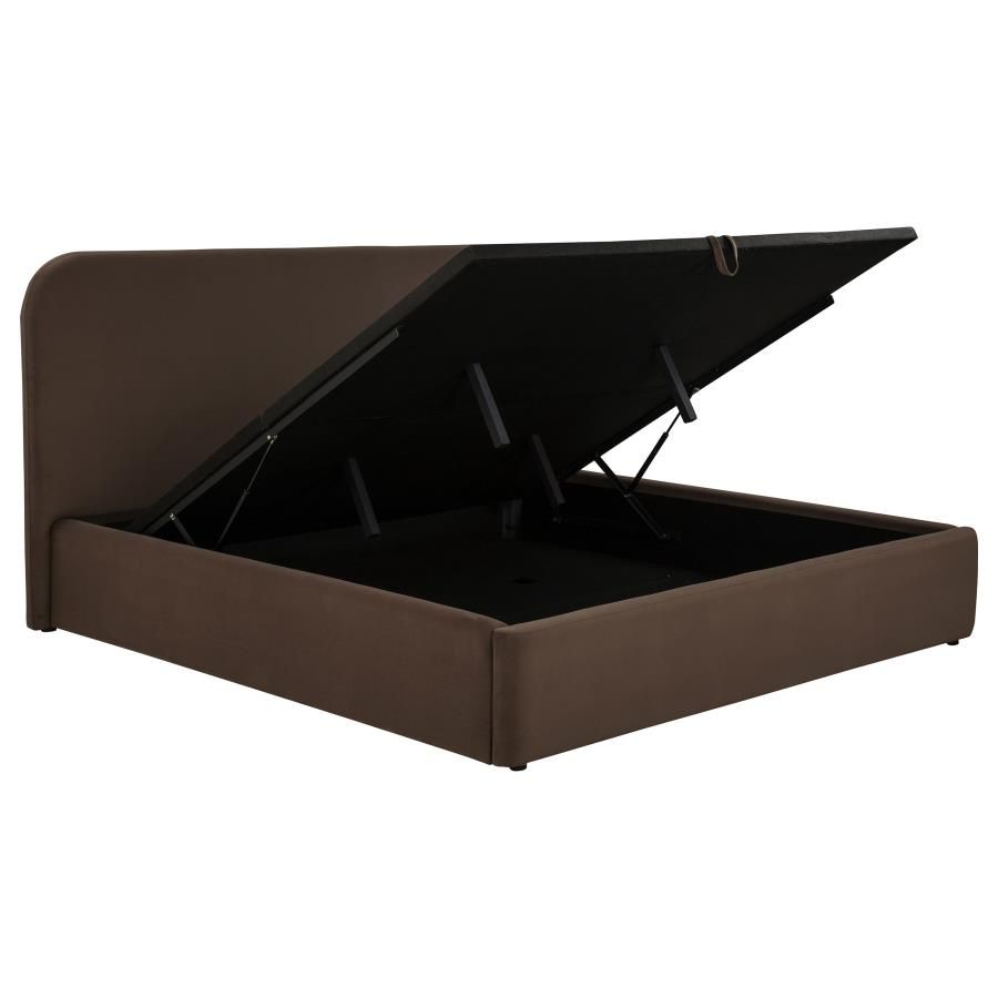 Anders Upholstered Eastern King Storage Lift Platform Bed Chocolate
