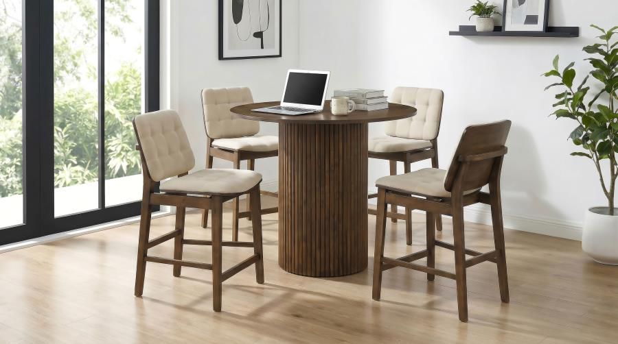 Hamlyn 5-piece Round Wood Counter Height Dining Set Cream and Walnut (193938WAL-S5D)