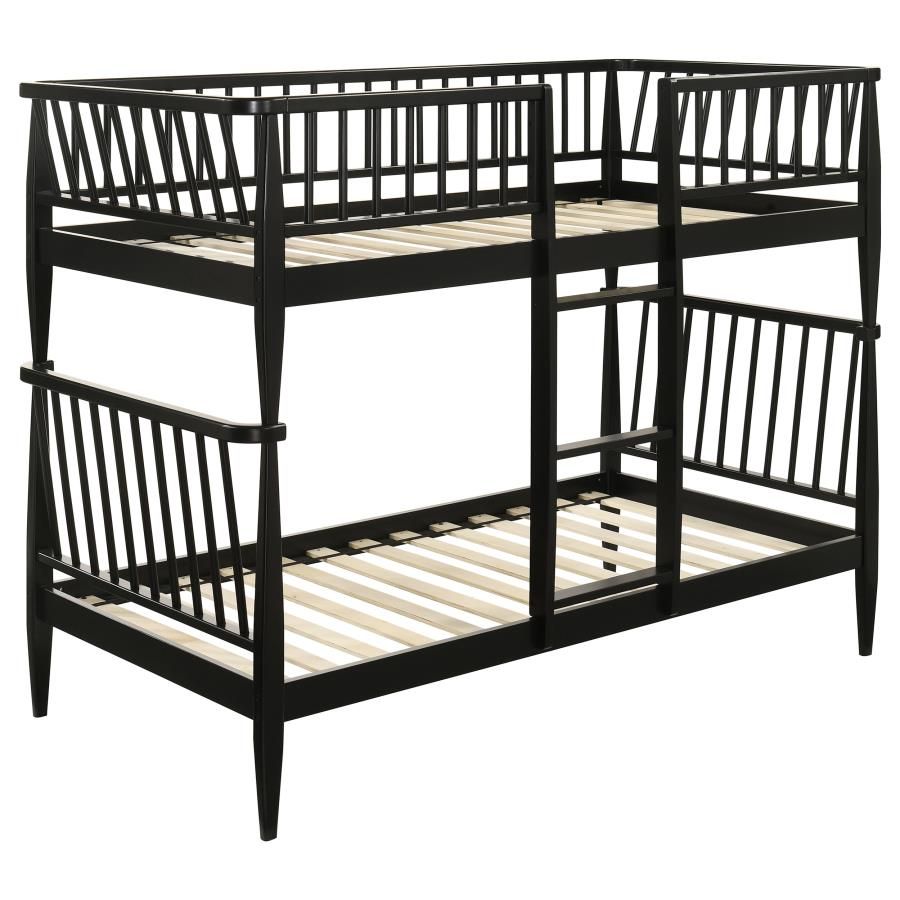 Abram Windsor Twin Over Twin Wood Bunk Bed with Ladder Black