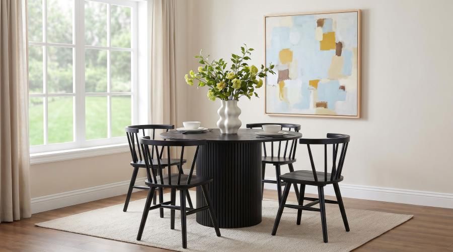 Hamlyn 5-piece Round Wood Dining Set Black (193930BLK-S5F)
