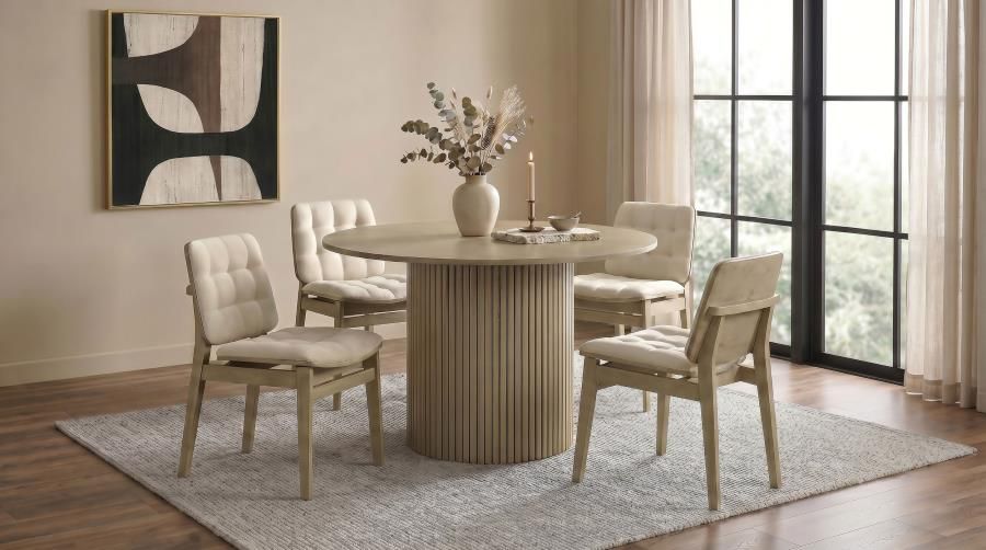Hamlyn 5-piece Round Wood Dining Set Cream and Natural Oak (193930NAT-S5D)