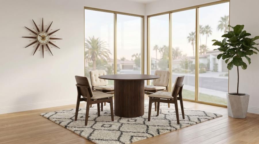 Hamlyn 5-piece Round Wood Dining Set Cream and Walnut (193930WAL-S5D)