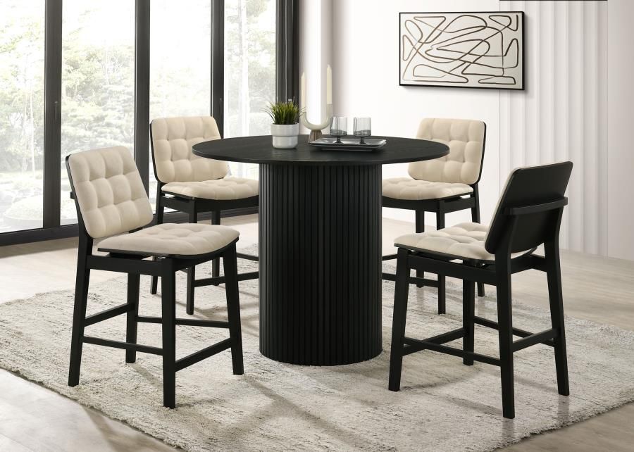 Hamlyn 5-piece Round Wood Counter Height Dining Set Cream and Black (193938BLK-S5D)