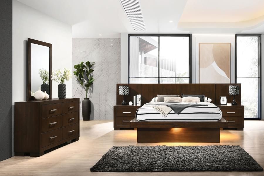 Jessica 5-piece Eastern King LED Bedroom Set Cappuccino (200711KE-S5P)