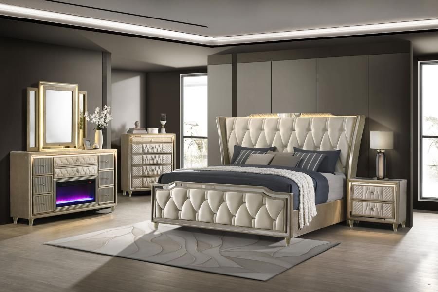 Lorient 5-piece Eastern King Bedroom Set Ivory and Camel (222661KE-S5B)