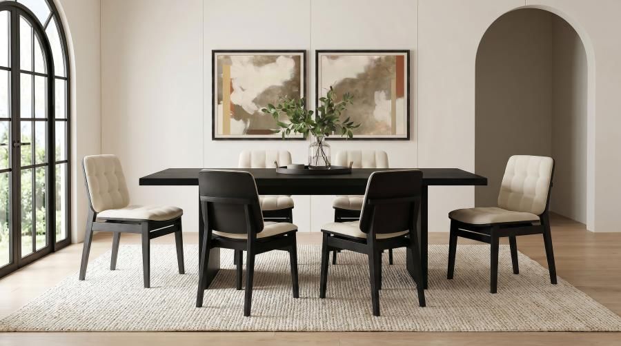Decker 7-piece 82-inch Rectangular Dining Set Cream and Black (193951BLK-S7D)