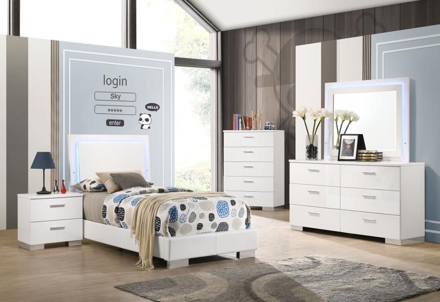 Felicity 5-piece Twin Bedroom Set White High Gloss (203500T-S5L)
