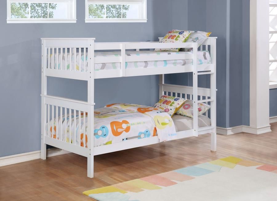 Chapman Wood Twin Over Twin Bunk Bed with Mattress White