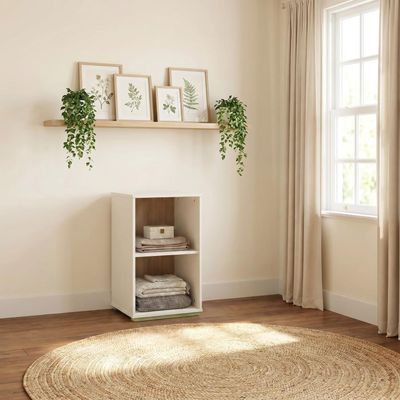 Evren 2-cubby Vertical Bookcase with Natural Interior Off White