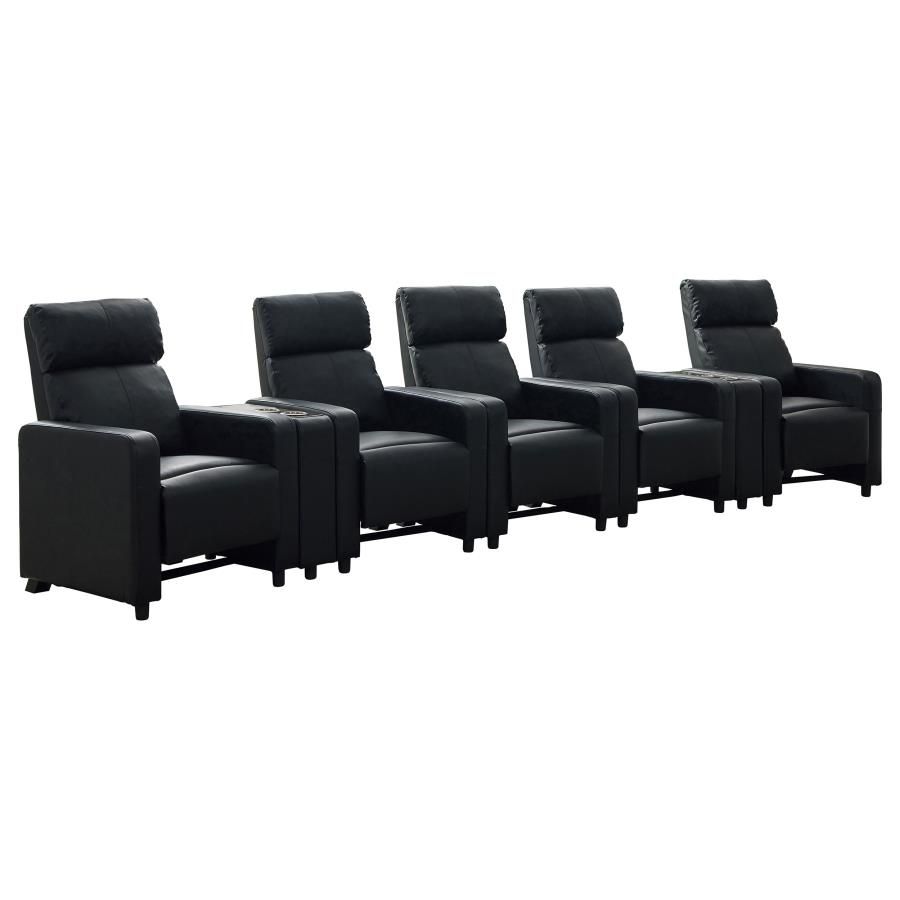 Toohey Upholstered Tufted Recliner Living Room Set Black (600181-S5B)