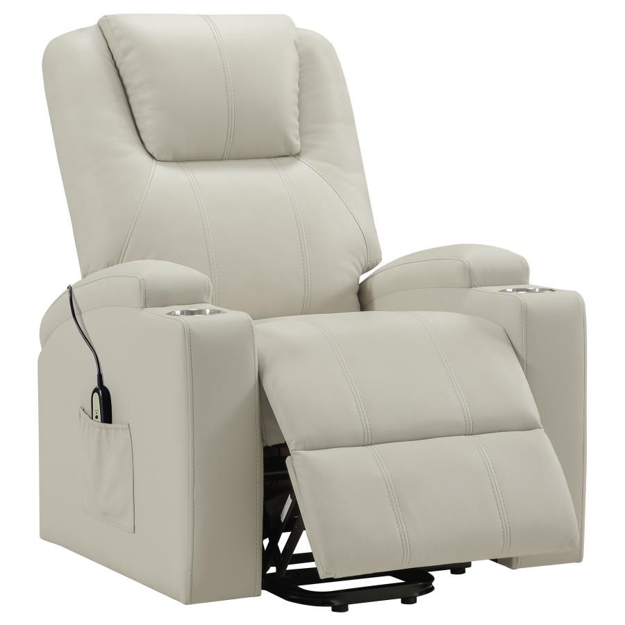 Armstrong Faux Leather Power Lift Massage Recliner Ivory