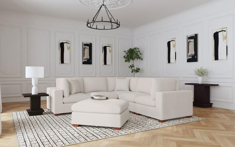 Lakeview 6-piece Upholstered Modular Sectional Sofa Ivory (551461-SETA)