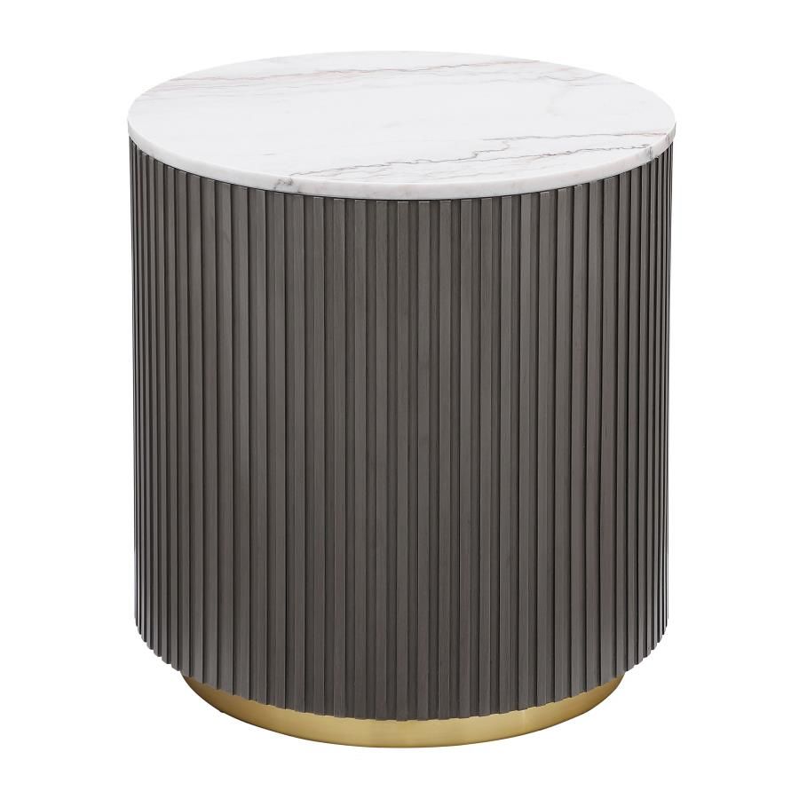 Jason Round White Marble Top Side End Table Charcoal