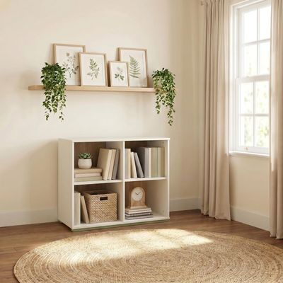 Evren 4-cubby Horizontal Bookcase with Natural Interior Off White