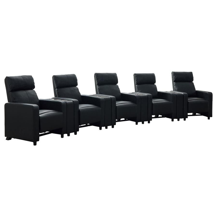 Toohey Upholstered Tufted Recliner Living Room Set Black (600181-S5A)