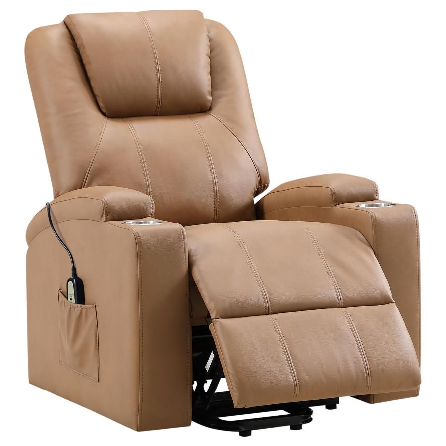 Armstrong Faux Leather Power Lift Massage Recliner Camel