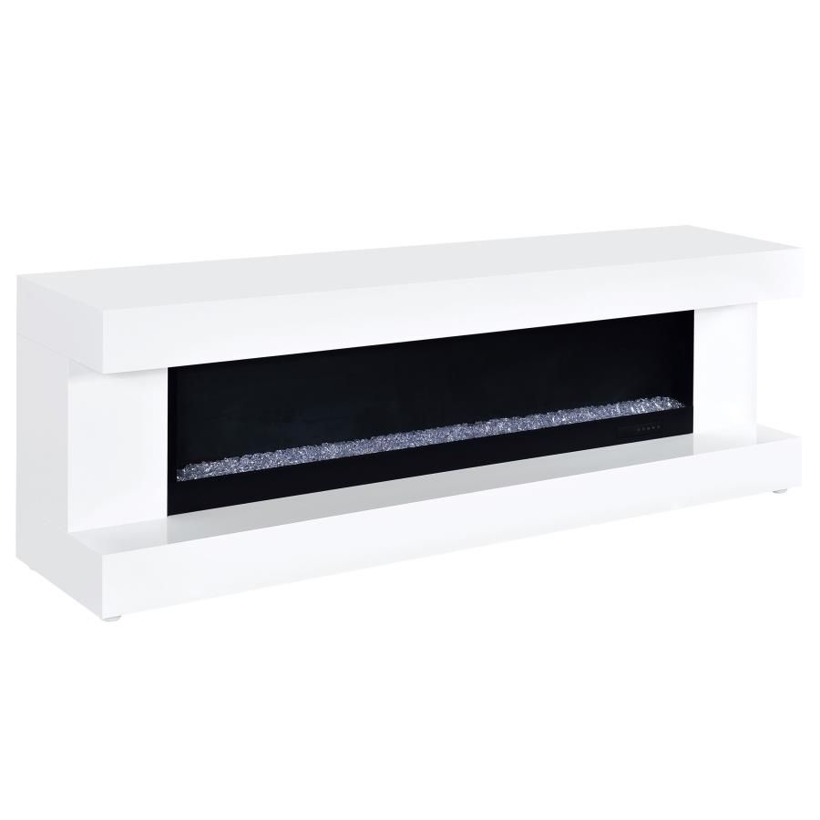 Mallory TV Stand Fireplace Console Bluetooth Speaker White High Gloss