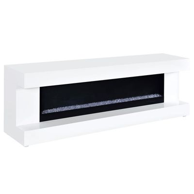 Mallory TV Stand Fireplace Console Bluetooth Speaker White High Gloss