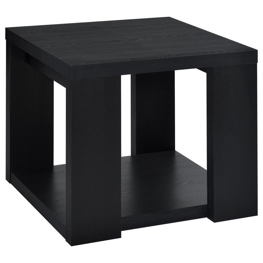 Pavone Transitional Square Storage End Table with Open Lower Shelf Black