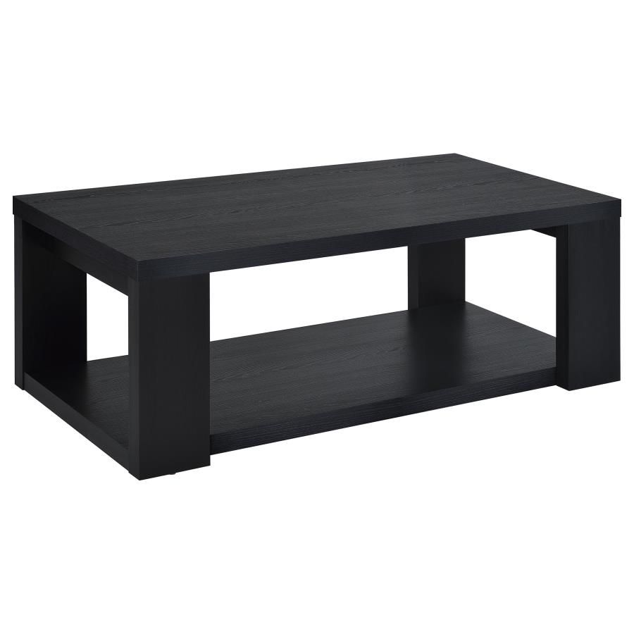 Pavone Transitional Rectangular Coffee Table with Open Lower Shelf Black
