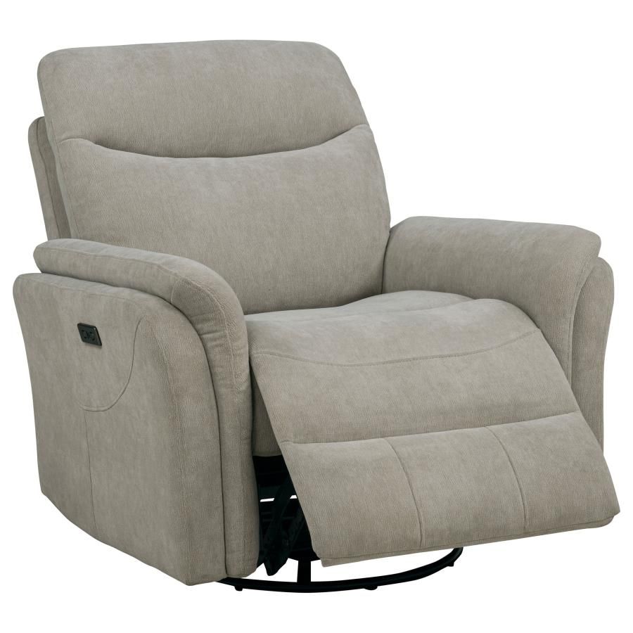 Adler Upholstered Power Swivel Glider Recliner Greige
