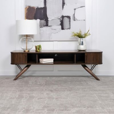 Valna Wood 71-inch TV Stand with Sliding Doors Walnut