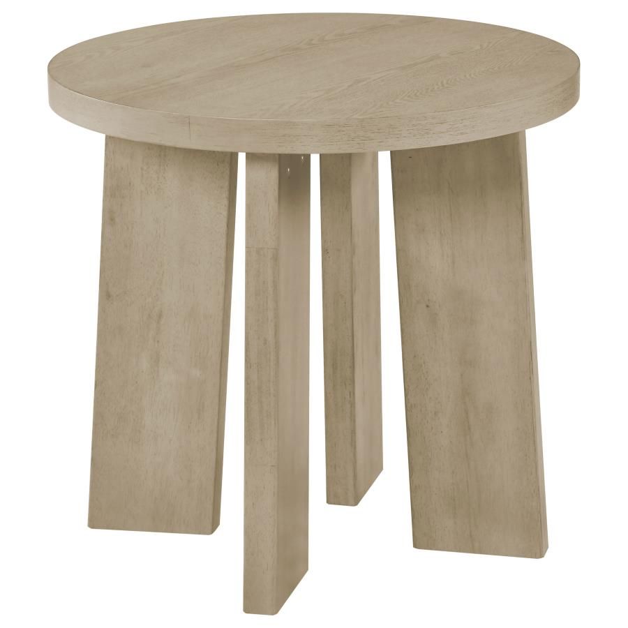Strouse Contemporary Round End Table in Natural Oak