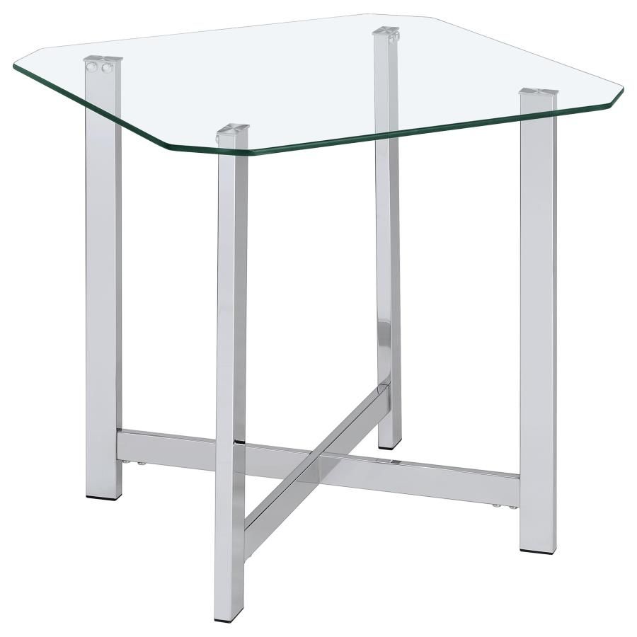Cronin Square Tempered Glass Top Side End Table Chrome