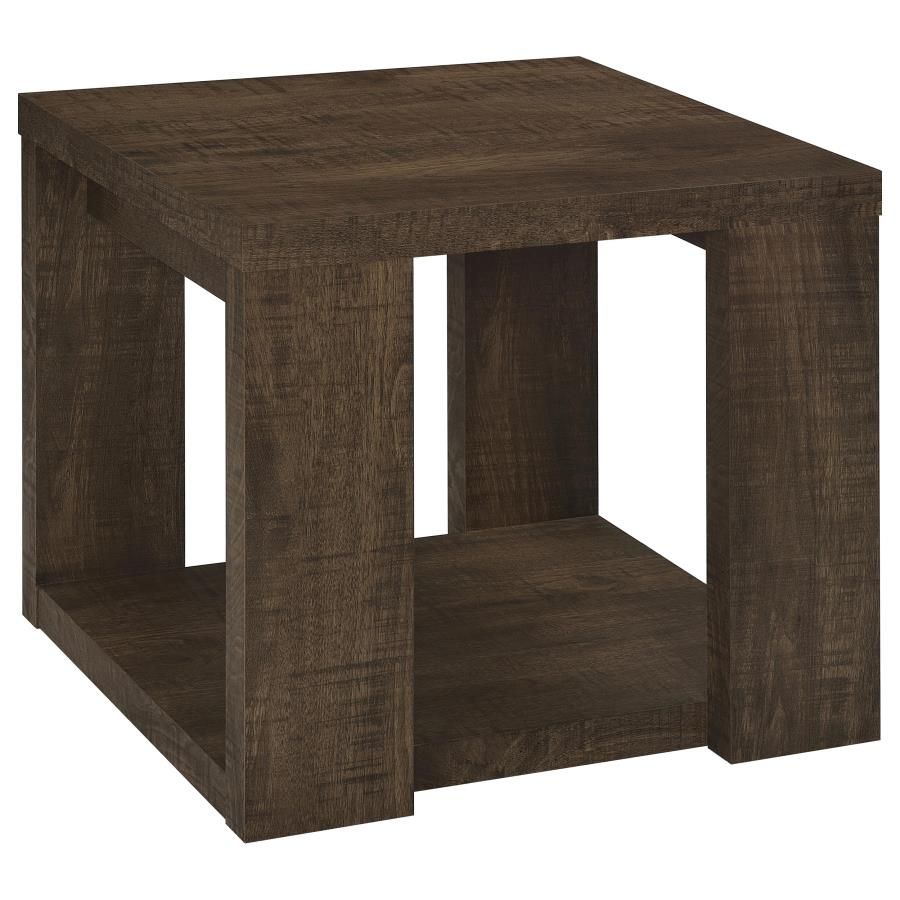 Pavone Transitional Square End Table with Lower Shelf Dark Rustic Mango