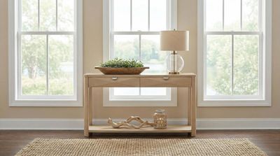 Marcelo Sofa Console Table with 2 Drawers and Shelf Light Elm