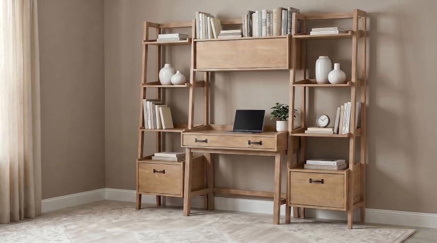 Fabian Bookshelf Bridge with Cubbies Distressed Light Brown