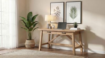 Fabian 54-inch 2-drawer Computer Writing Desk Distressed Light Brown