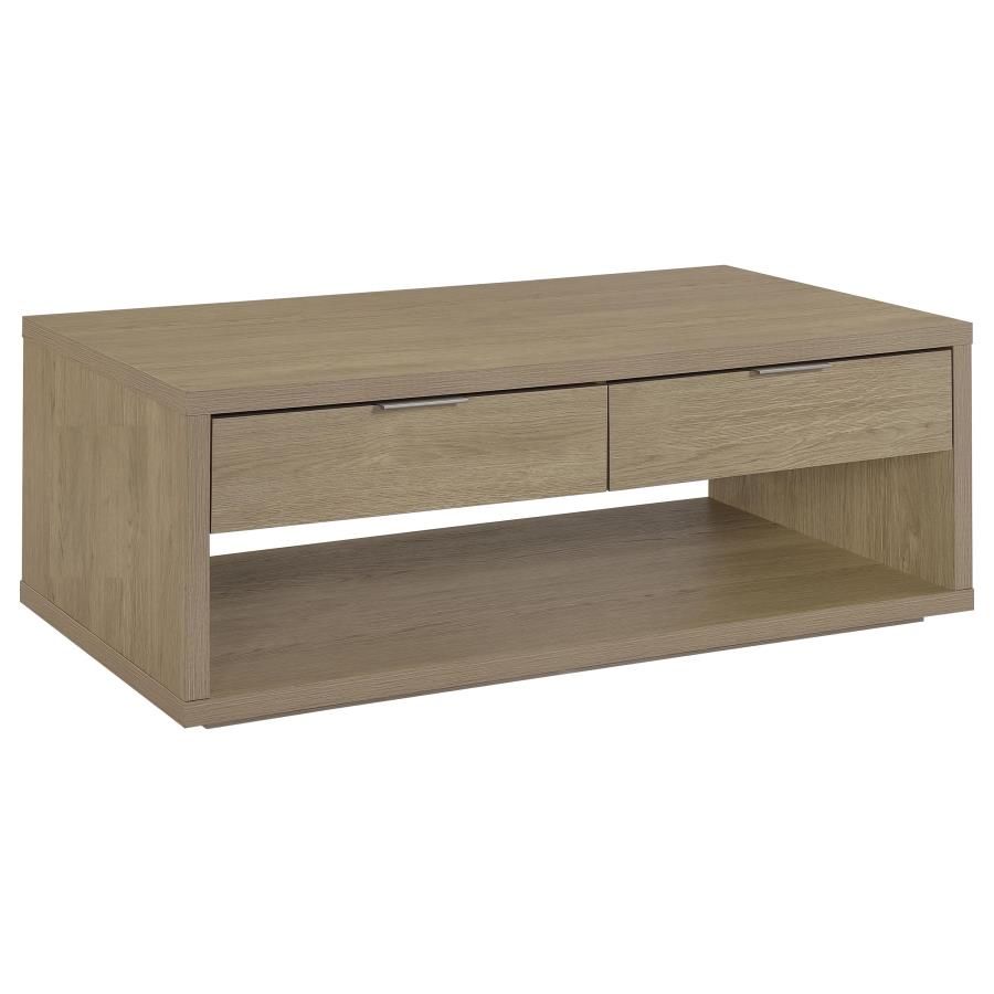 Ingram 2-Drawer Rectangular Coffee Table with Open Shelf Latte
