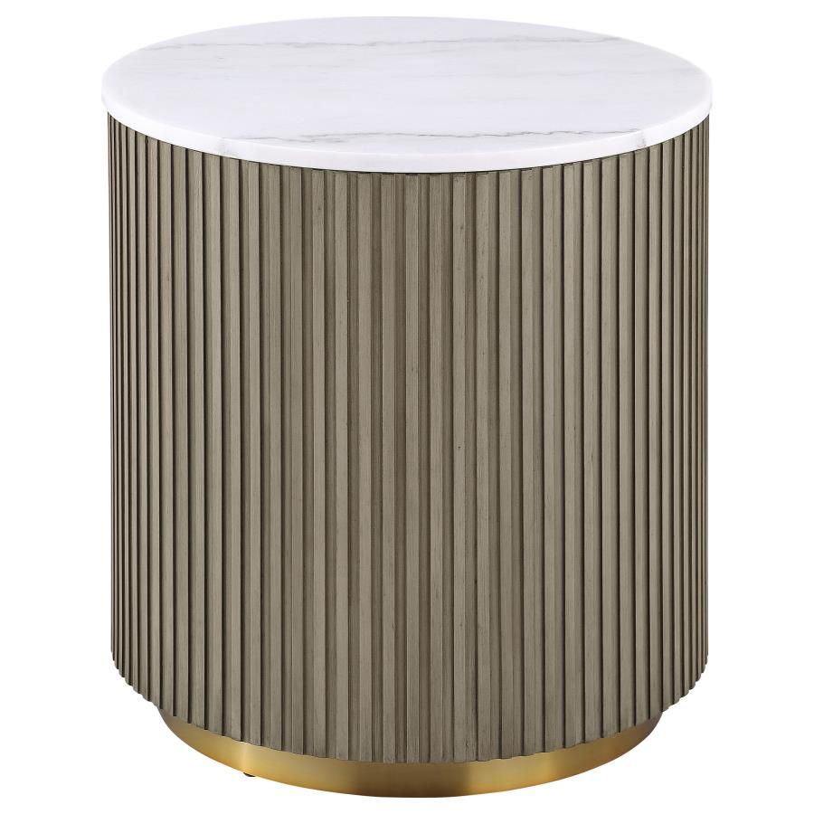 Jason Round White Marble Top Side End Table Greige