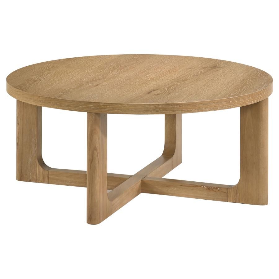 Kessler Round Sculptural Wood Coffee Table Light Oak
