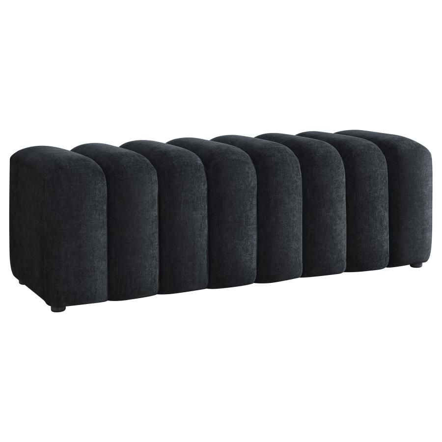 Summer Chenille Upholstered Channel Accent Bench Black