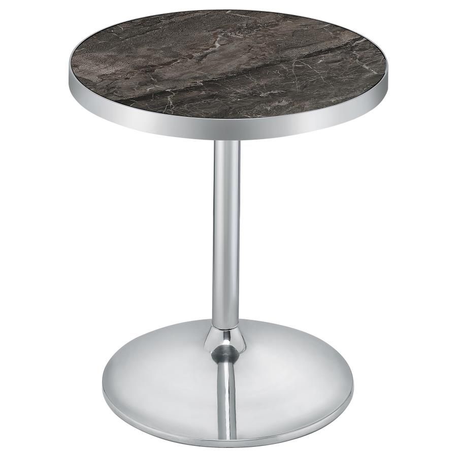 Cazen Round Faux Marble Top Pedestal Side Table Grey