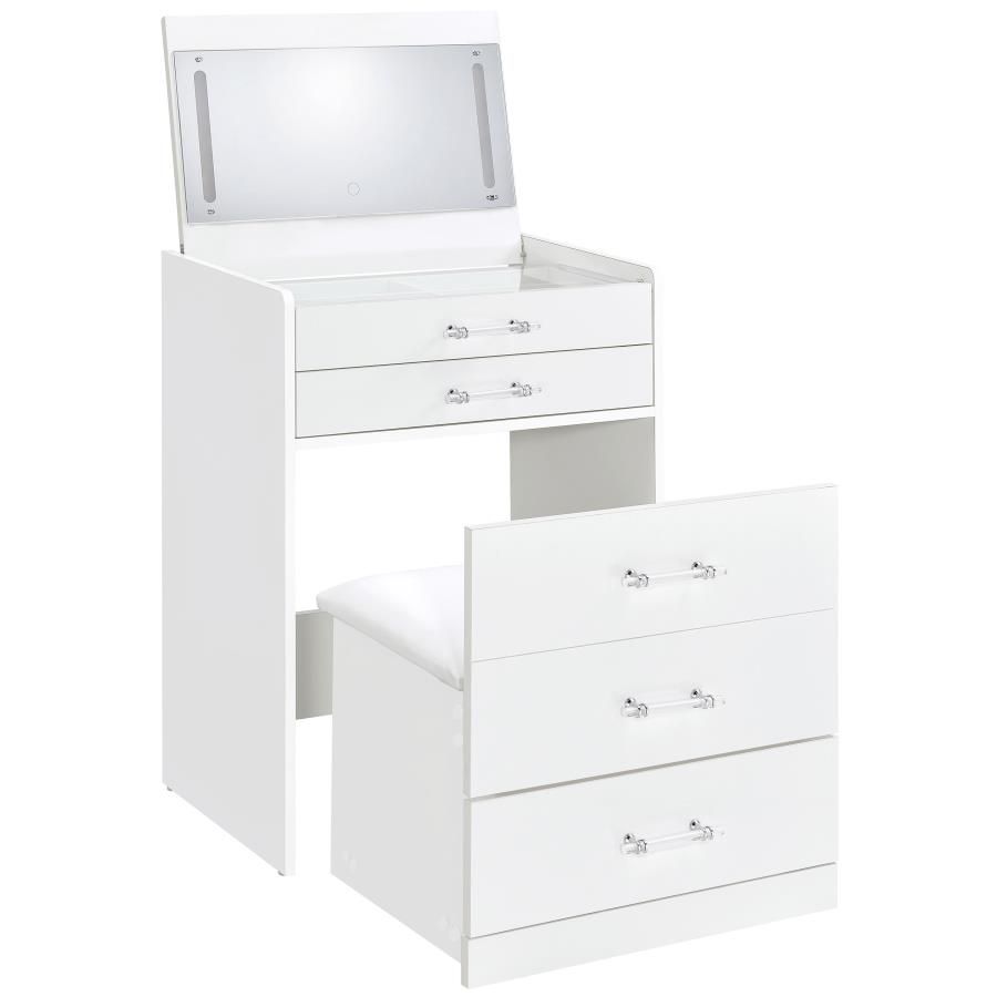 Danbury 3-drawer Makeup Vanity &amp; Stool Set White High Gloss