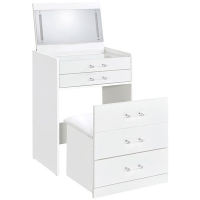 Danbury 3-drawer Makeup Vanity &amp; Stool Set White High Gloss