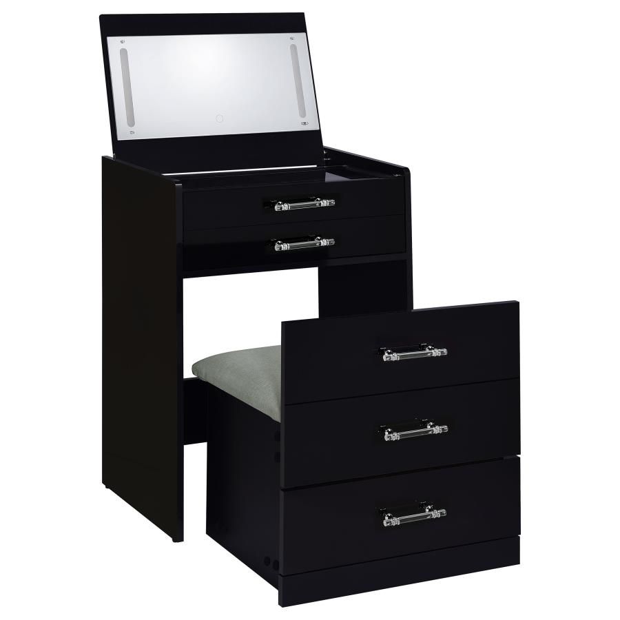Danbury 3-drawer Makeup Vanity &amp; Stool Set Black High Gloss