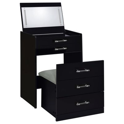 Danbury 3-drawer Makeup Vanity &amp; Stool Set Black High Gloss