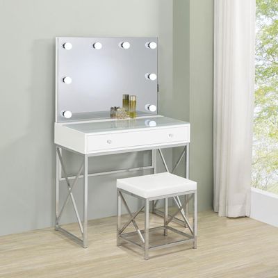 Eliza Vanity Set with Lighting &amp; Stool White and Chrome