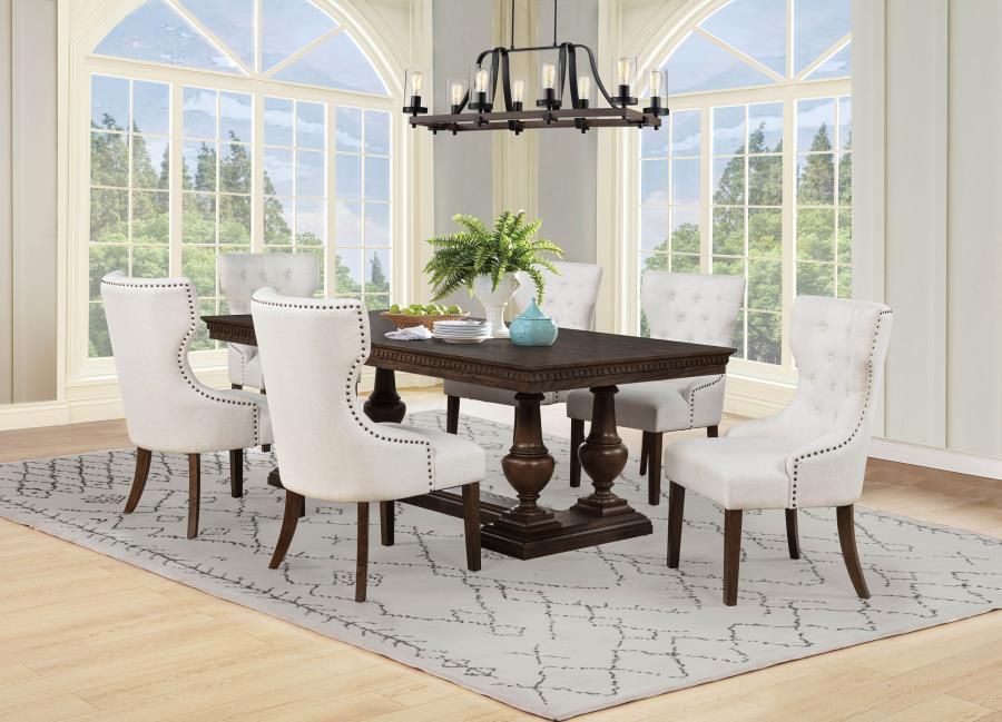 Ridgewell Rectangular Trestle Dining Set Dark Oak, Sets: 7-Piece