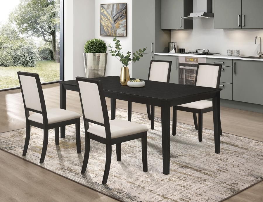 Louise Rectangular Extension Leaf Dining Set Black, Sets: 5-Piece